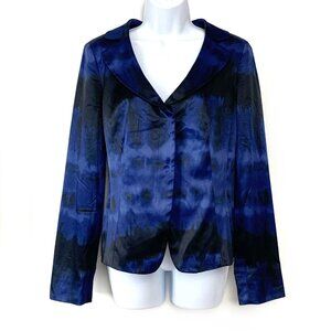 Kenneth Cole NY Satin Blazer Jacket Black Blue Career Office Women Size 8